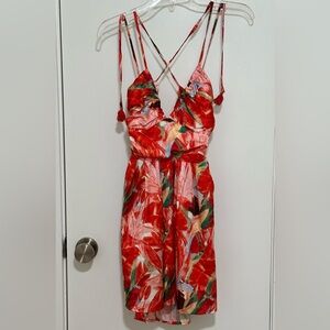 SHEIN Red Tropical Print Strappy Mini Dress – Size Small